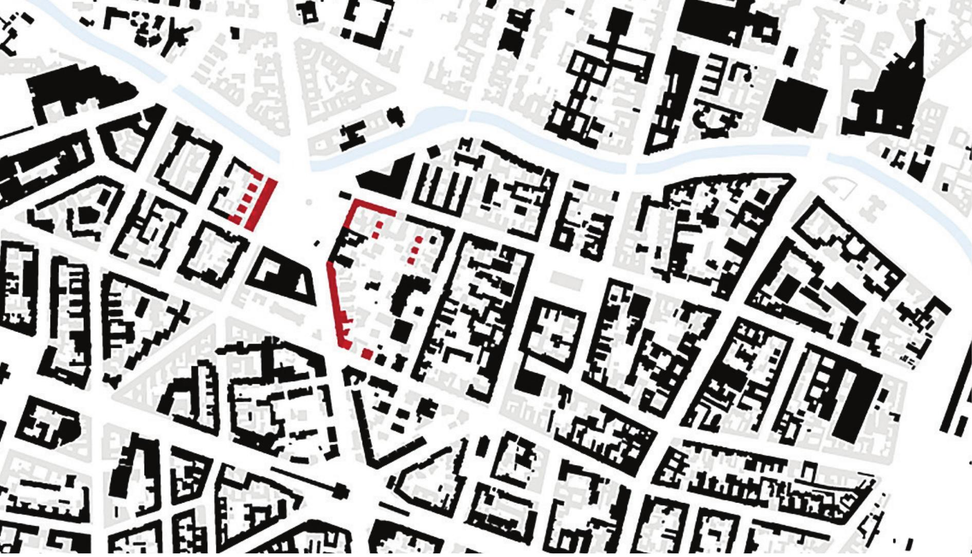 Stadtplan mit roter Hervorhebung