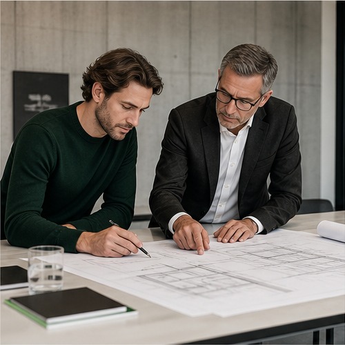 Beratung am Bauplan