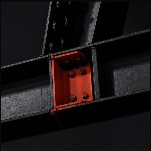Stahldetail mit Signalrot